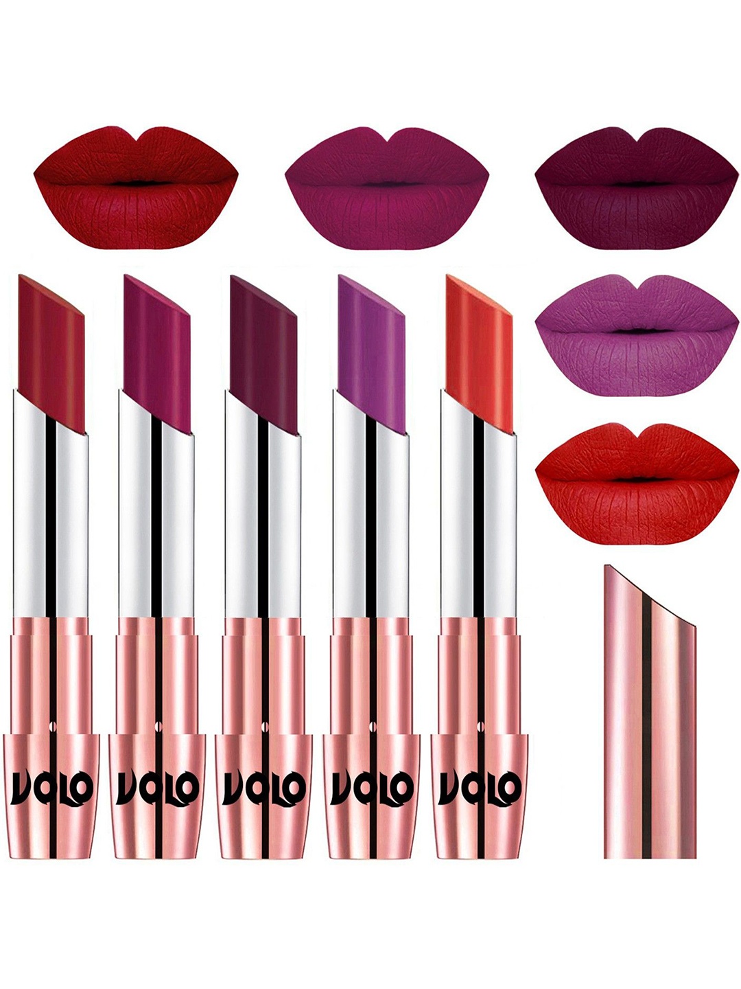 

VOLO Set Of 5 Creme Matte Lipsticks 3.5 g - Red 43-Magenta 45-Wine 47-Purple 48-Orange 49