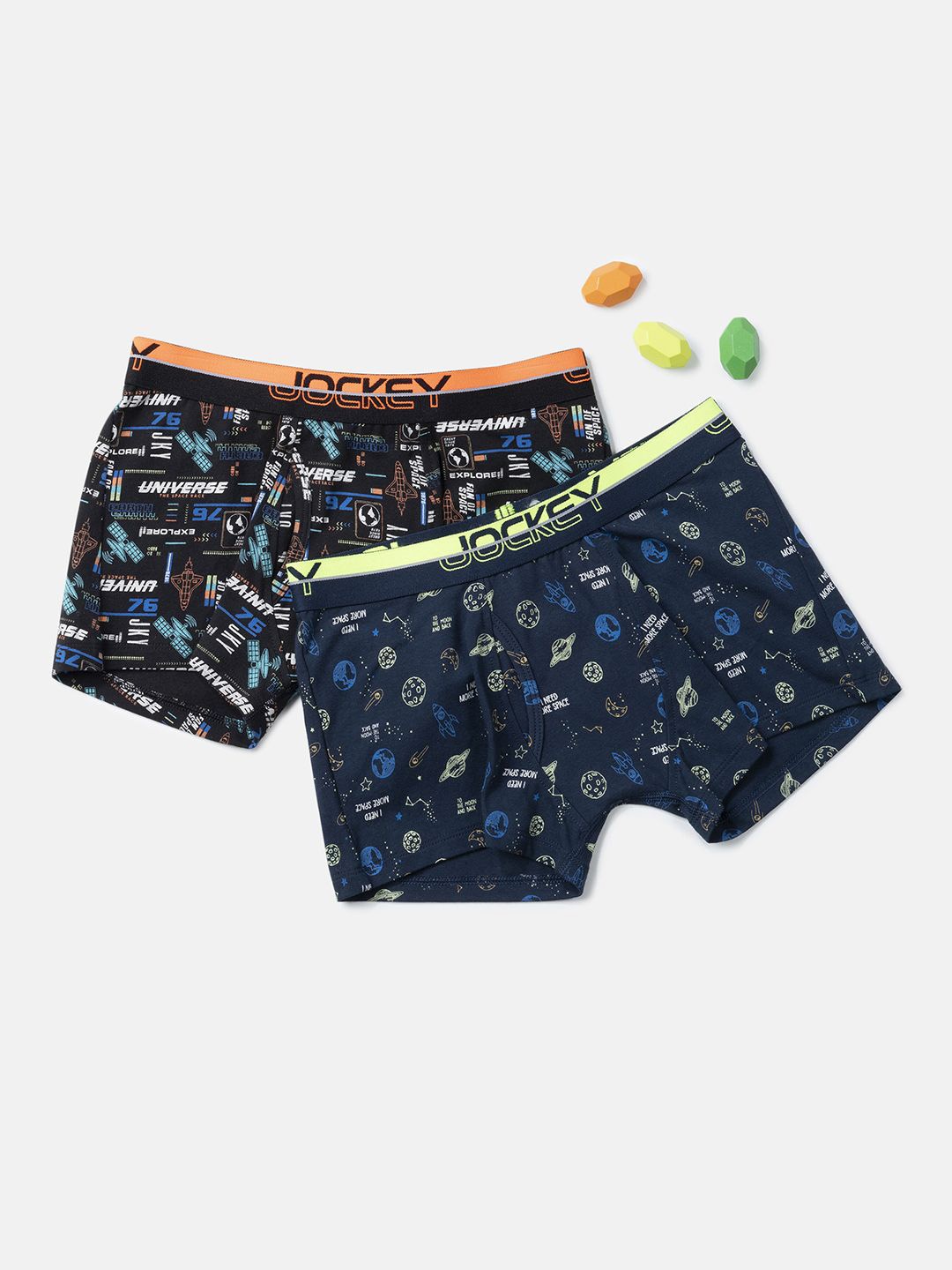 

Jockey Boys Pack of 2 Super Combed Cotton Printed Trunk with Ultrasoft Waistband-PB03, Navy blue