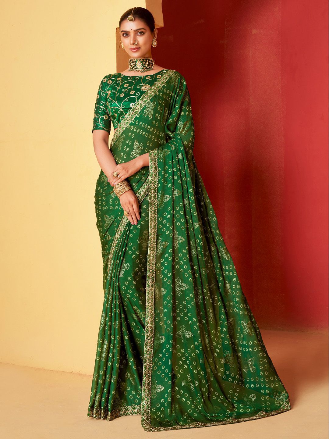 

Saree mall Ethnic Motifs Poly Chiffon Sarees, Green