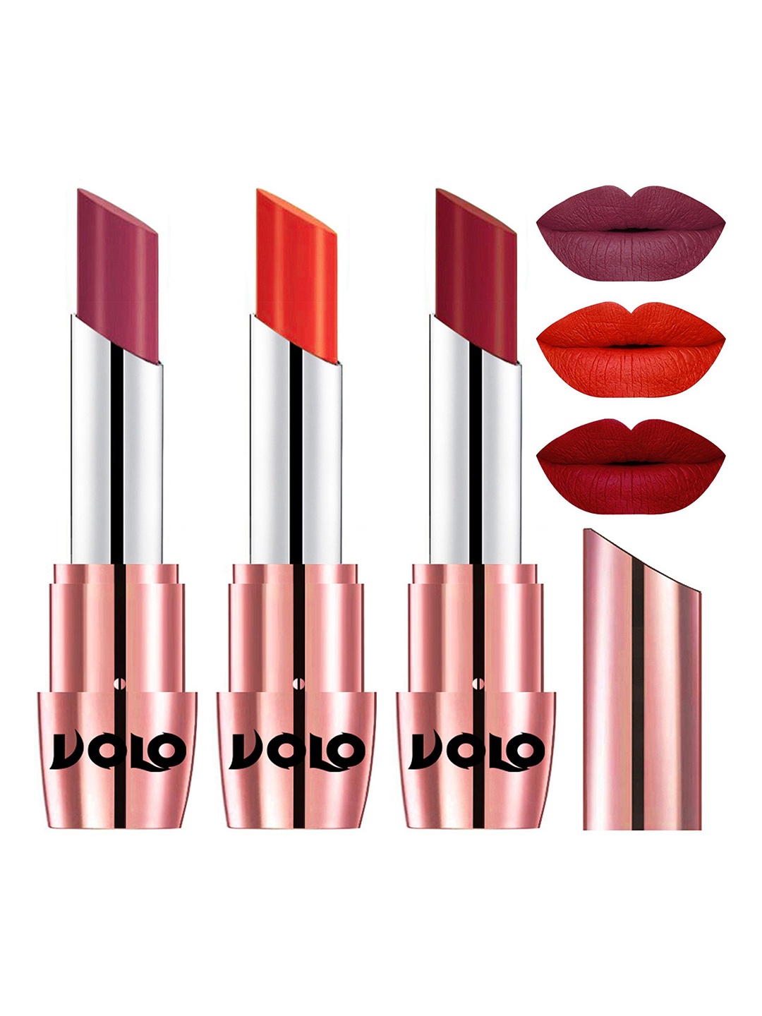 

VOLO Set Of 3 Creme Matte Lipsticks - 3.5 g Each - Coral 638 - Red 639 - Rose Pink 643