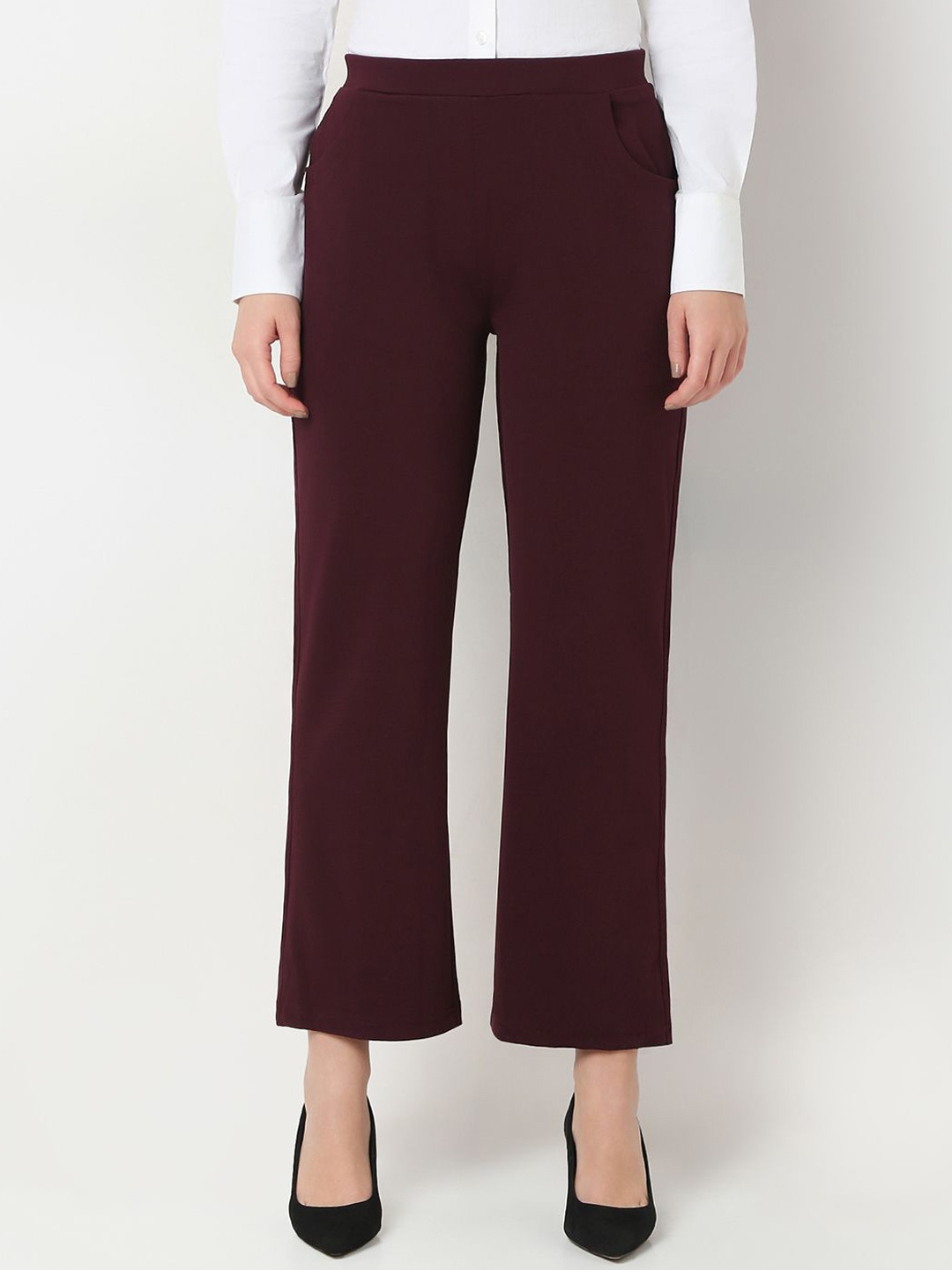 

Smarty Pants Women Relaxed Straight Leg Flared Easy Wash Formal Trousers, Burgundy