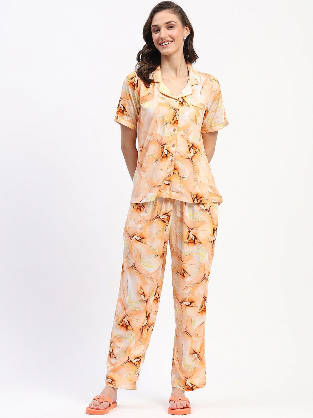 

MADAME M SECRET Women Floral Printed Night suit, Orange