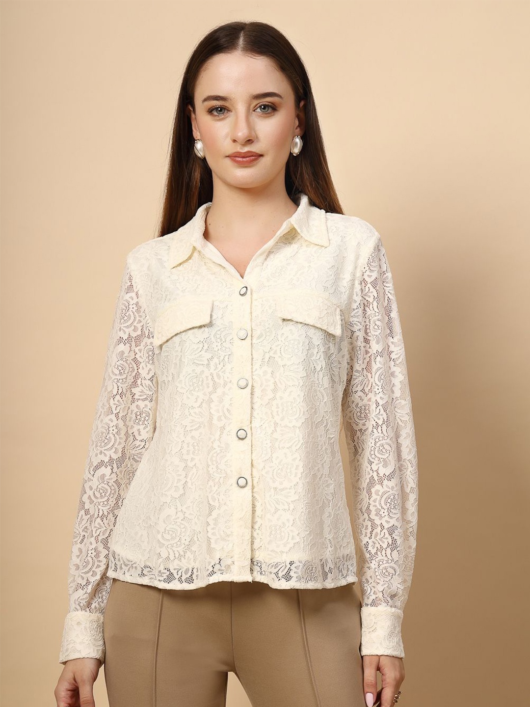 

Gipsy Women New Spread Collar Textured Casual Shirt, White