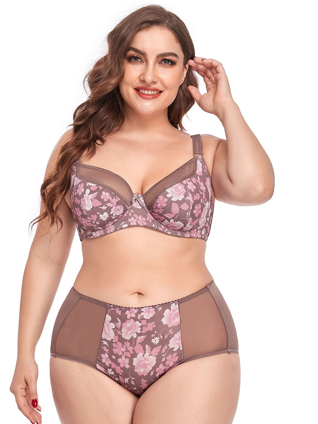 

LULU & SKY Printed Lightly-Padded Lingerie Set, Brown