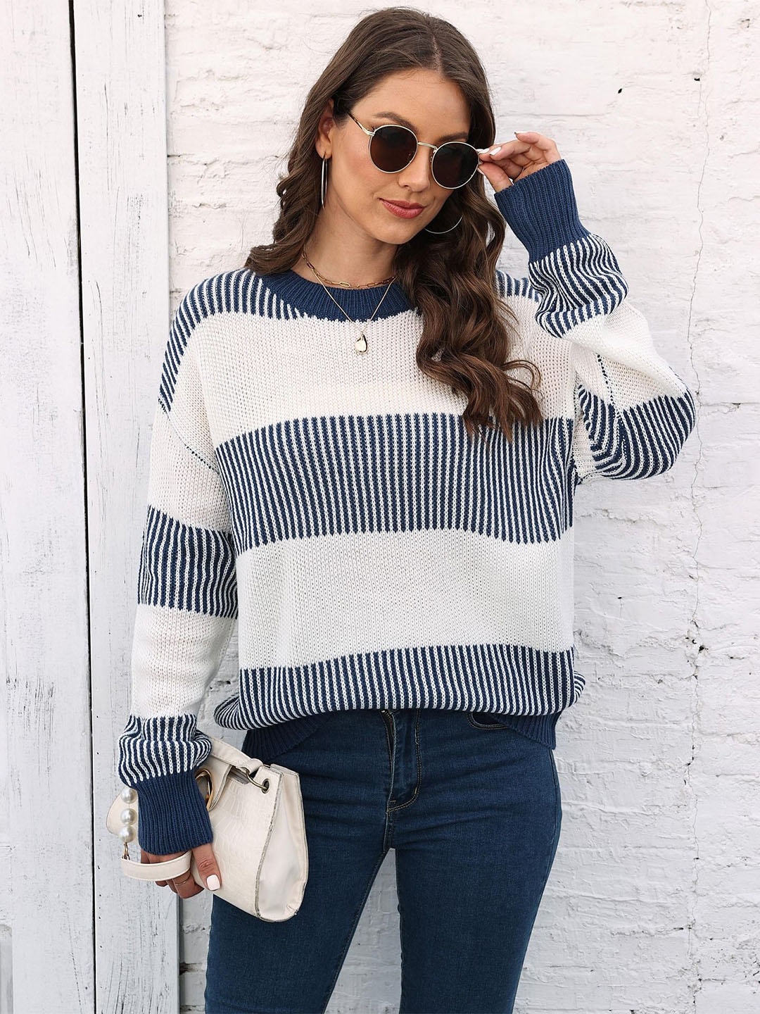 

StyleCast x Revolte Women Striped Pullover Sweater, Blue