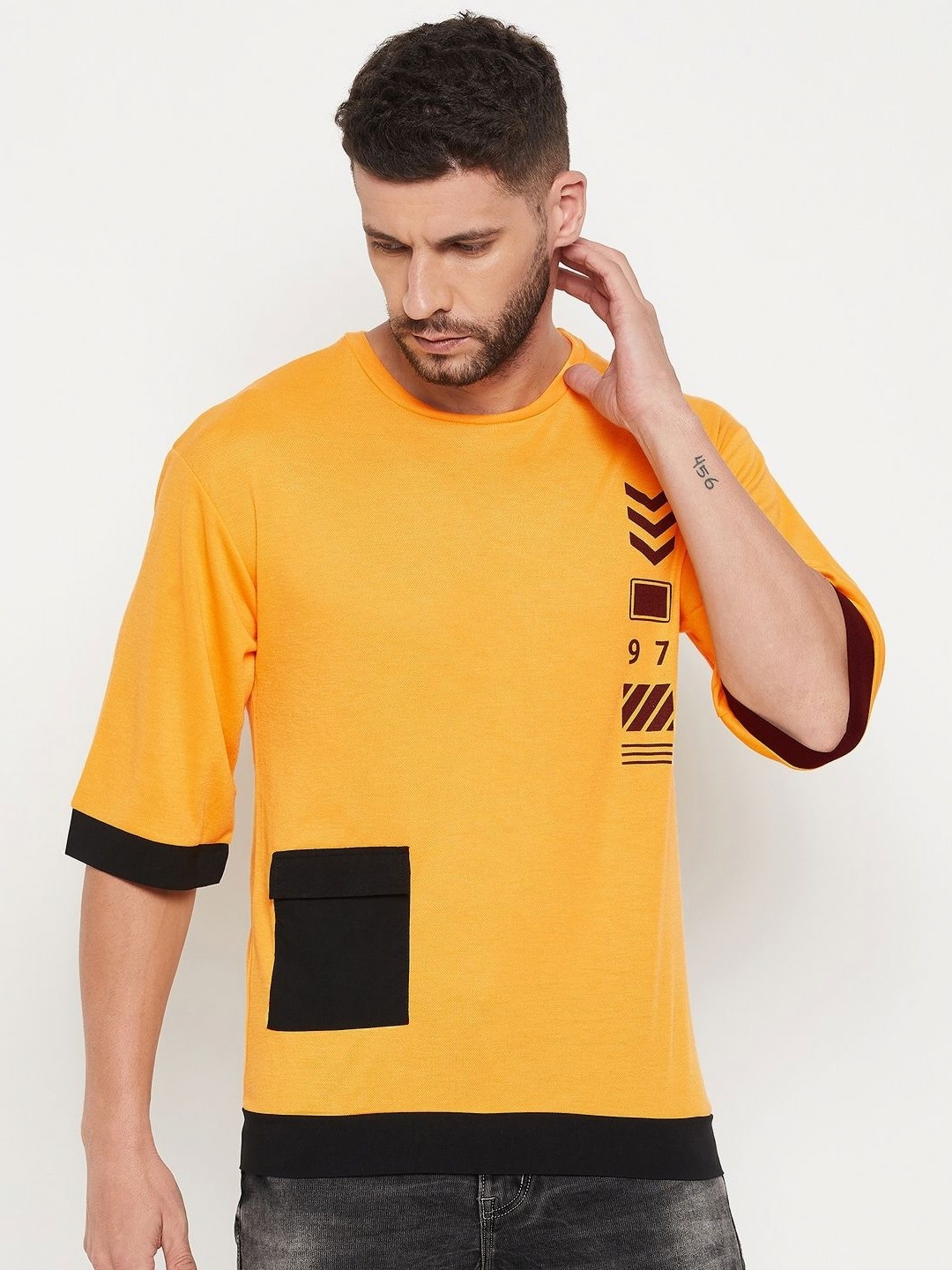 

Austin wood Men Graphic Printed Round Neck Cotton T-shirt, Yellow