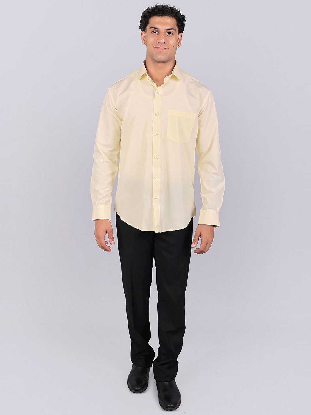 

BLUEBIRD Men Comfort Spread Collar Solid Cotton Casual Shirt, Yellow