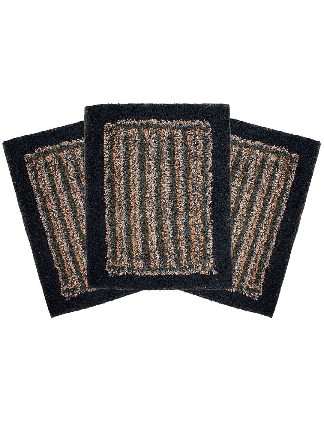 

Kuber Industries Blue & Orange 3 Pieces Striped Printed Anti Skid Door Mats