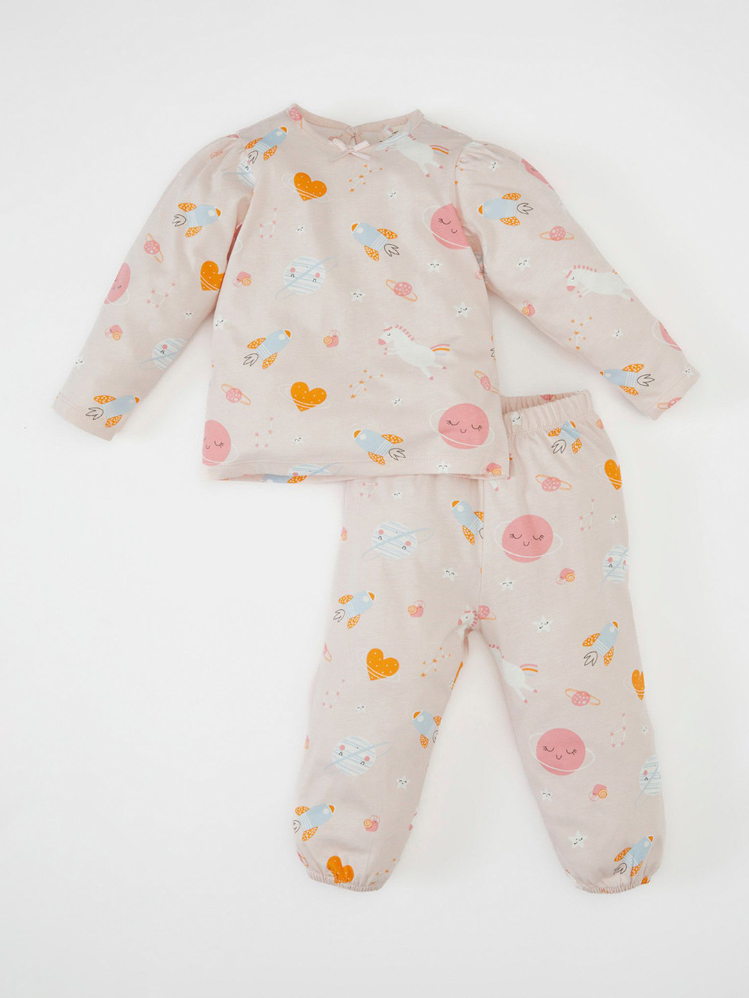 

DeFacto Girls Printed Pure Cotton Night Suit, Pink