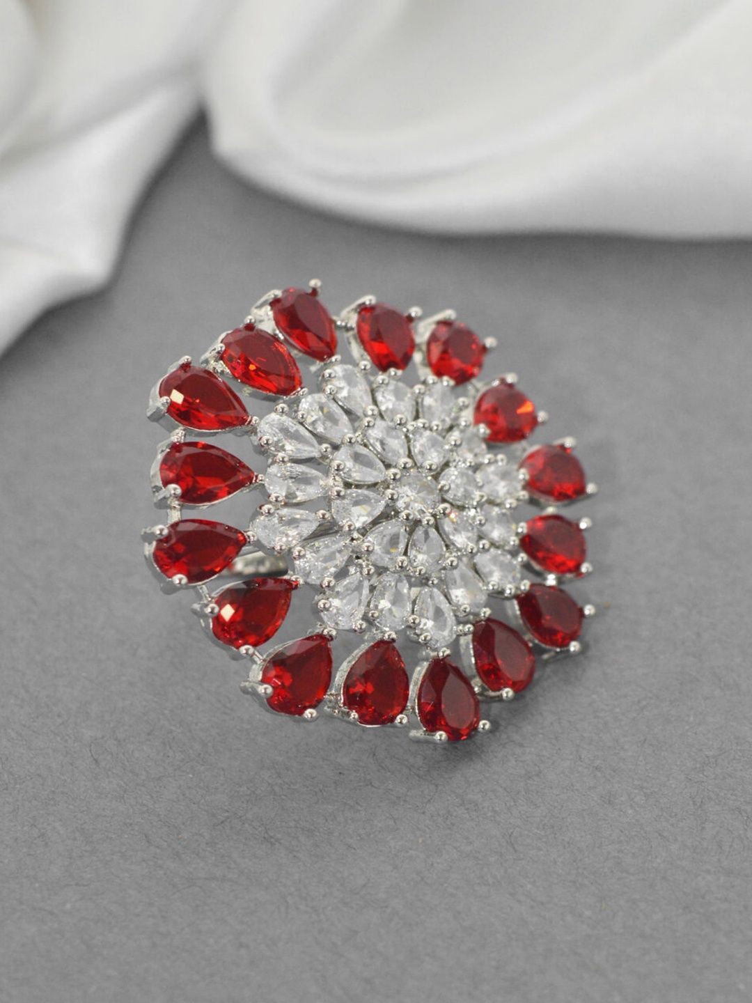 

Niscka Silver-Plated American Diamond Studded Finger Ring