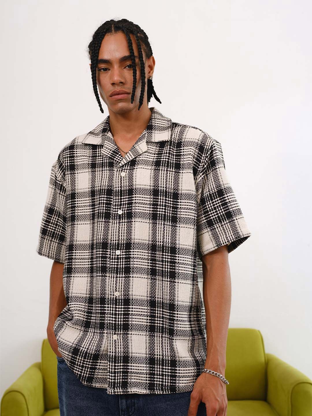 

Bonkers Corner Men Tartan Checked Opaque Casual Shirt, White