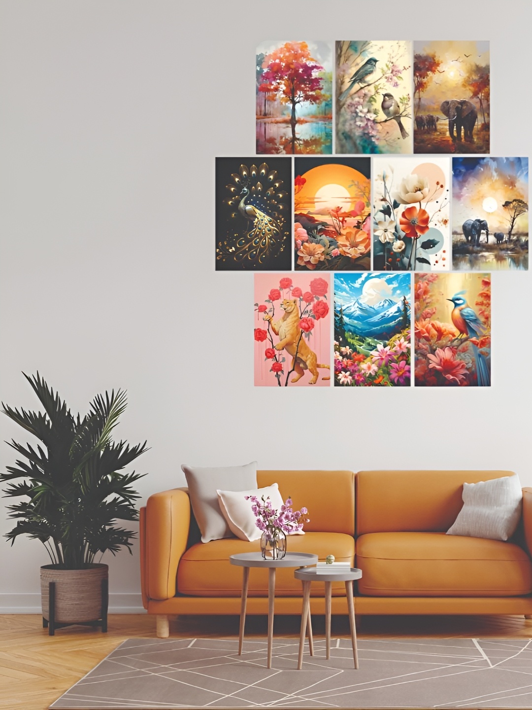 

CVANU Orange Colored & Blue 10 Pieces Natural Elements Printed Wall Posters
