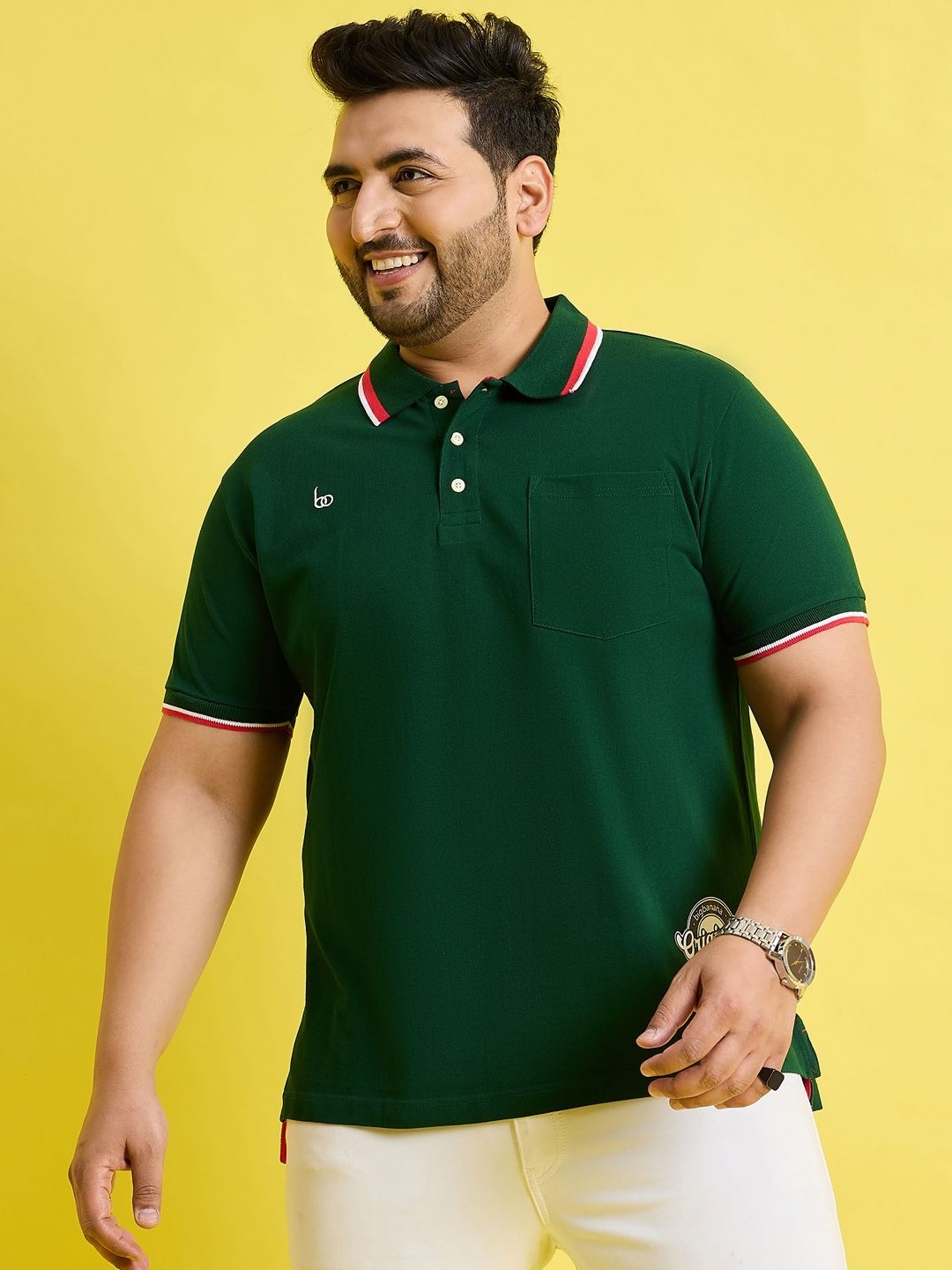 

bigbanana Originals Men Polo Collar Bio Finish Plus Size T-shirt, Green