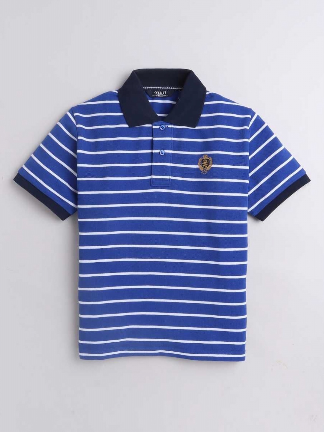 

CELSIUS Unisex Kids Striped Polo Collar Cotton T-shirt, Blue