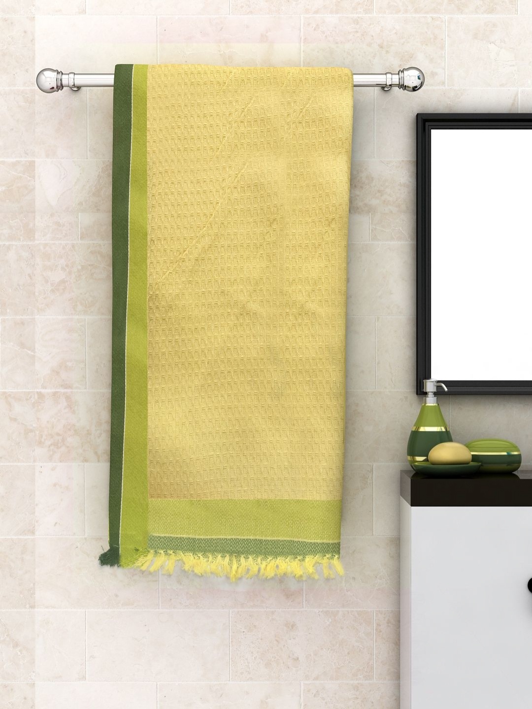 

Aura Yellow & Green Cotton 210 GSM Bath Towel