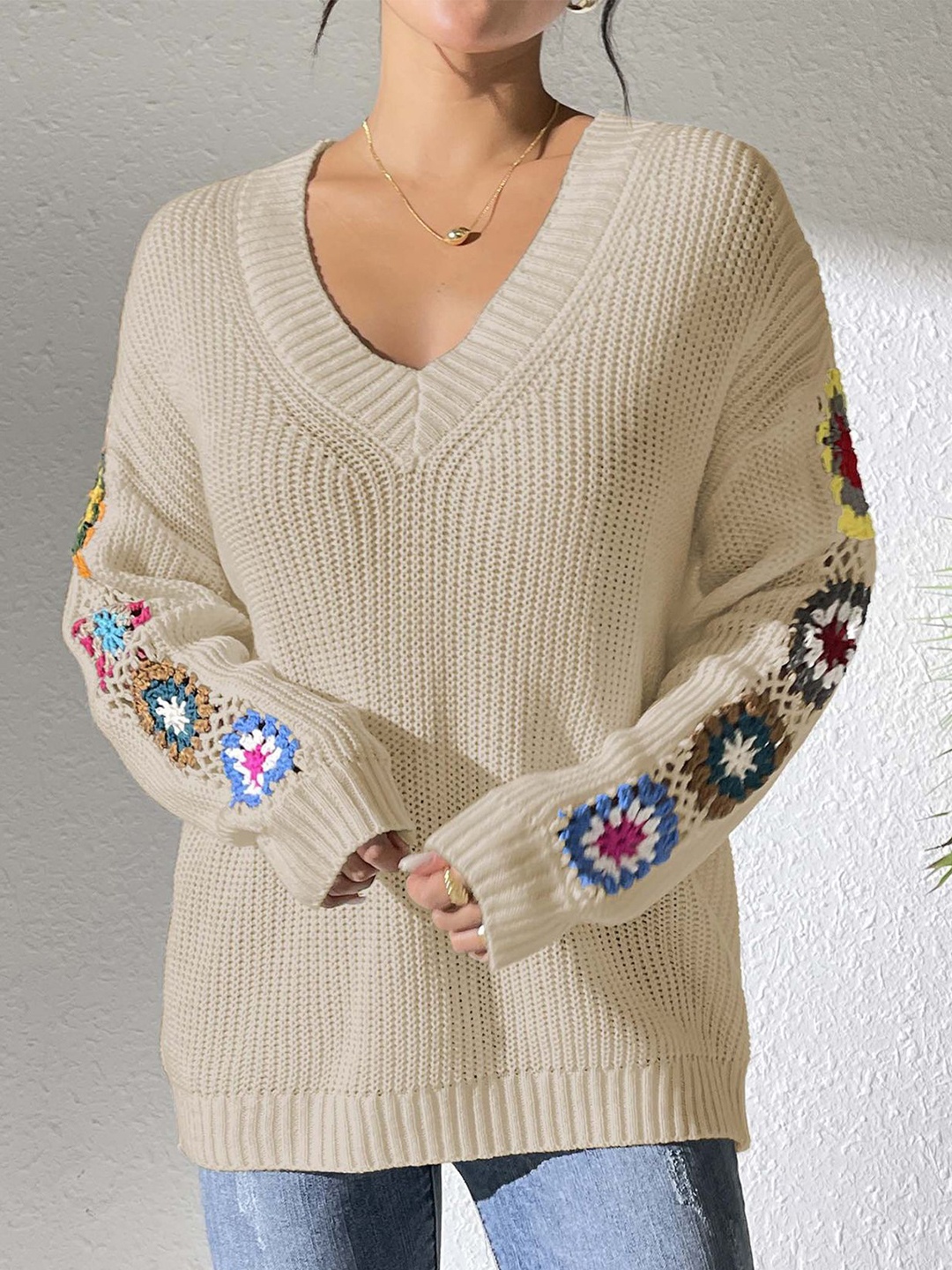 

StyleCast x Revolte Women Floral Pullover Sweaters, Beige