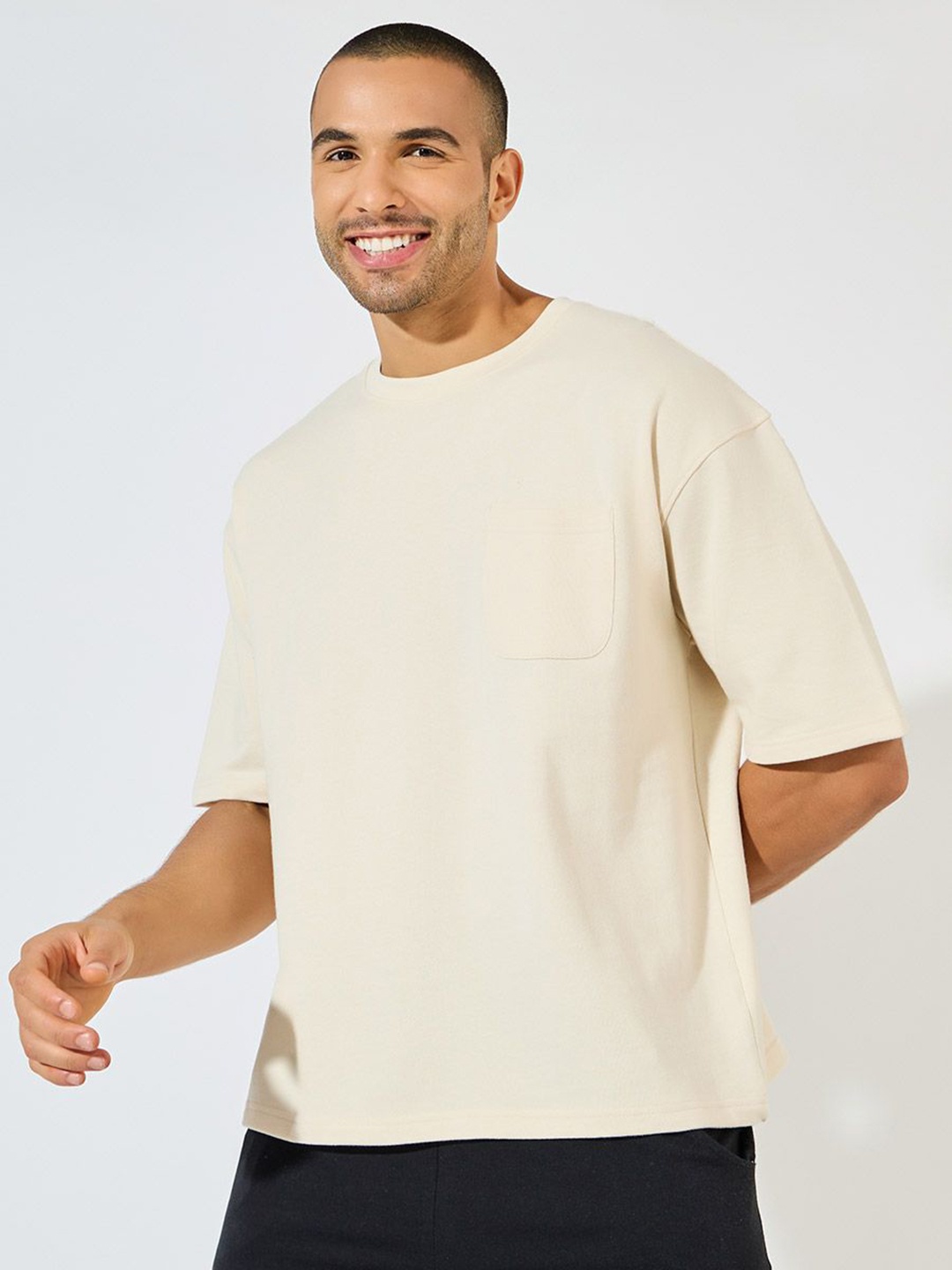 

Men Eco-Earth Terry Oversized T-Shirt with Patch Pocket, Cream