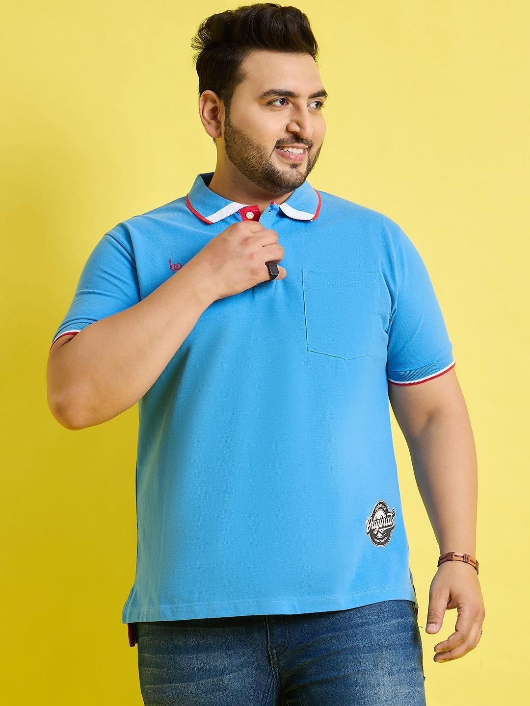 

bigbanana Originals Men Polo Collar Bio Finish Plus Size T-shirt, Blue