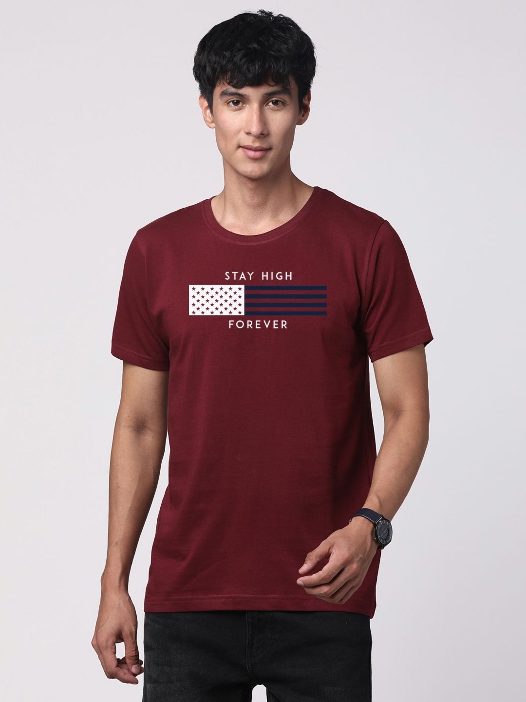

ADRO Men Graphic Printed Cotton T-shirt, Maroon