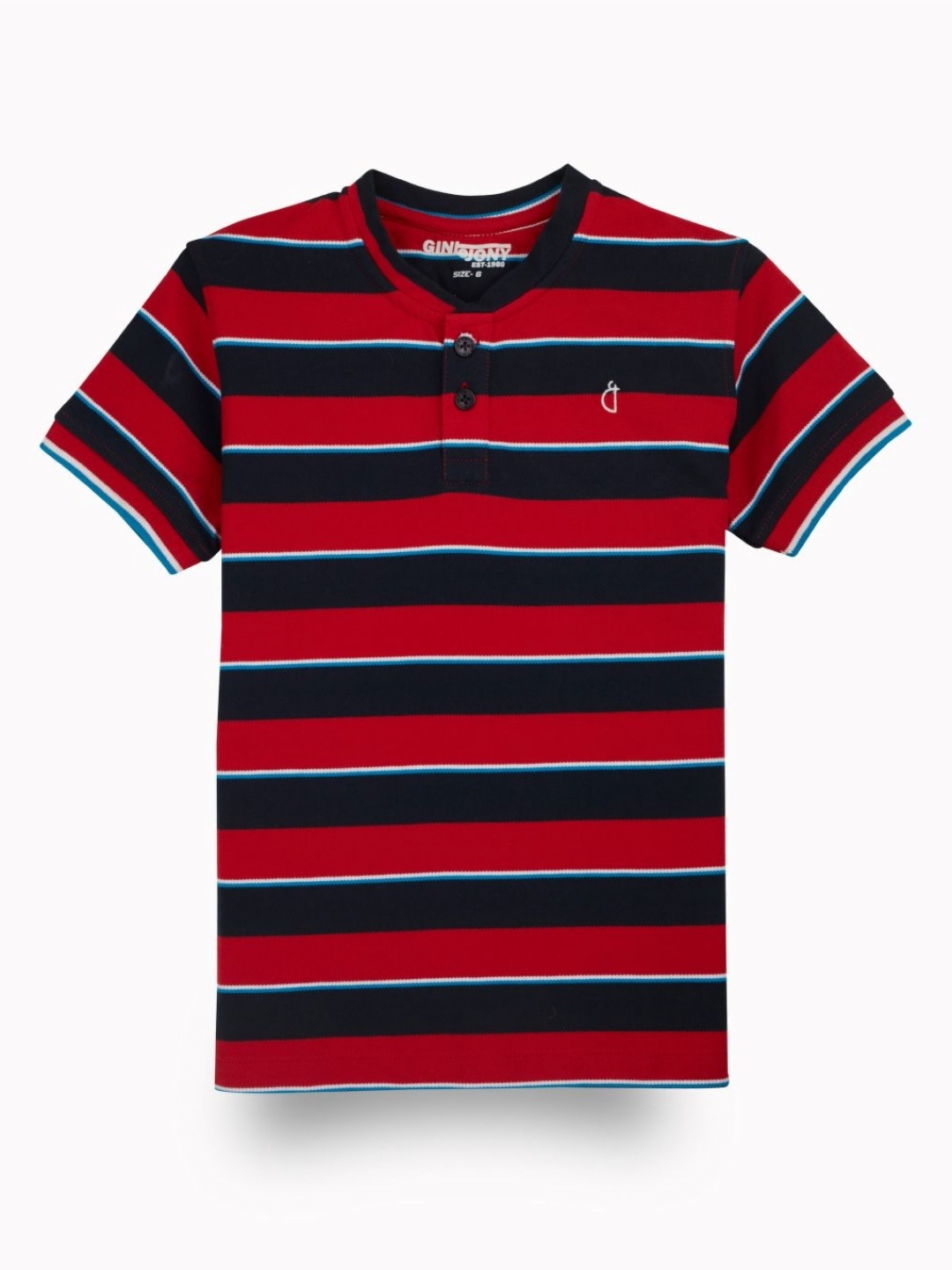 

Gini and Jony Boys Striped Henley Neck Cotton T-shirt, Red