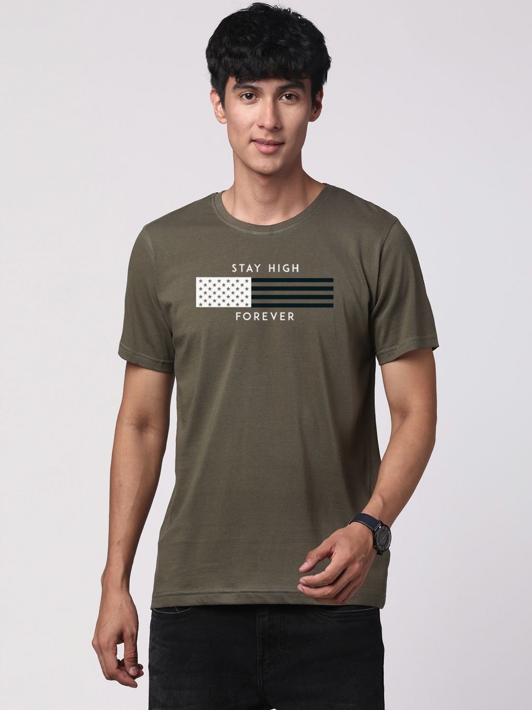 

ADRO Men Graphic Printed Cotton T-shirt, Olive