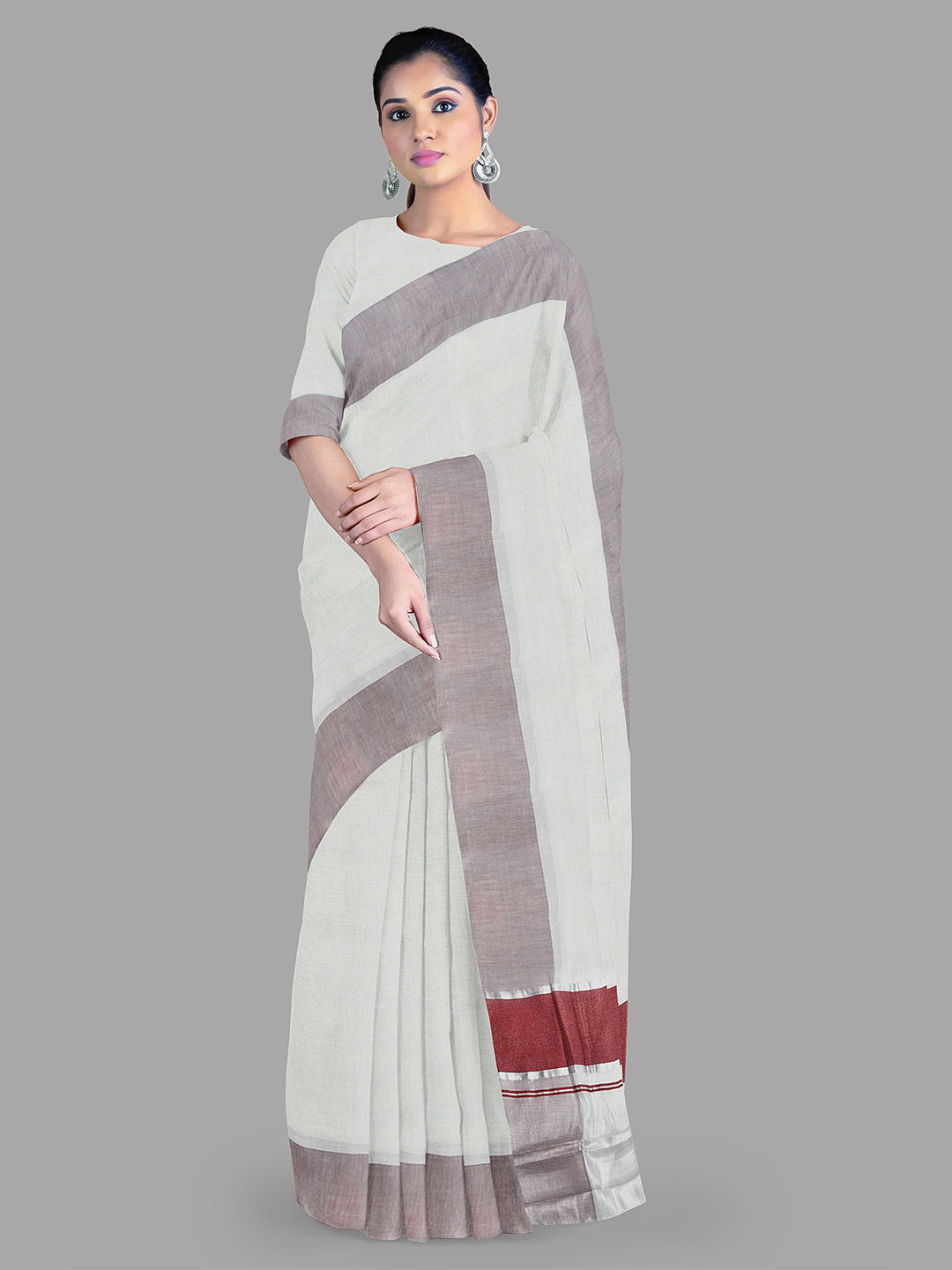 

The Chennai Silks Pure Cotton Kasavu Saree, Off white