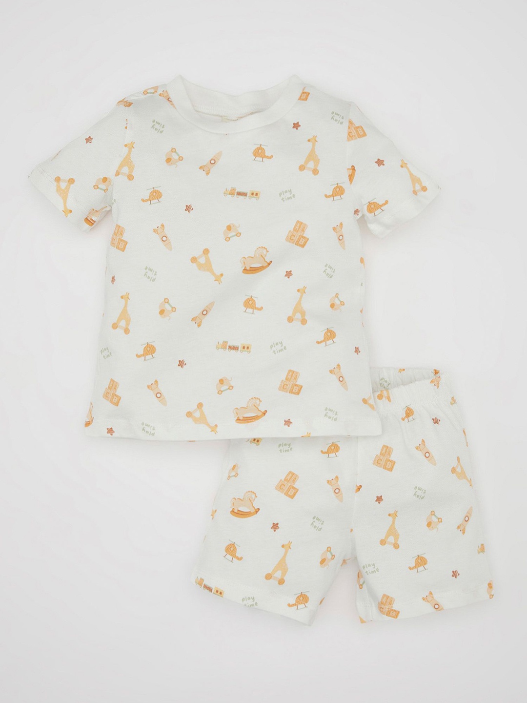 

DeFacto Boys Printed Pure Cotton Night suit, White