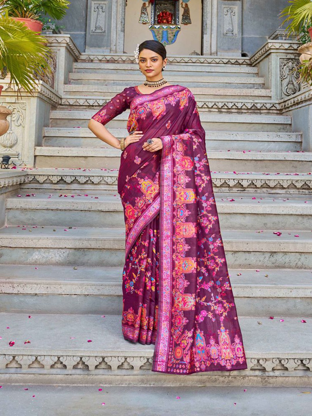 

Krimmple Woven Design Zari Saree With Zari Border, Purple