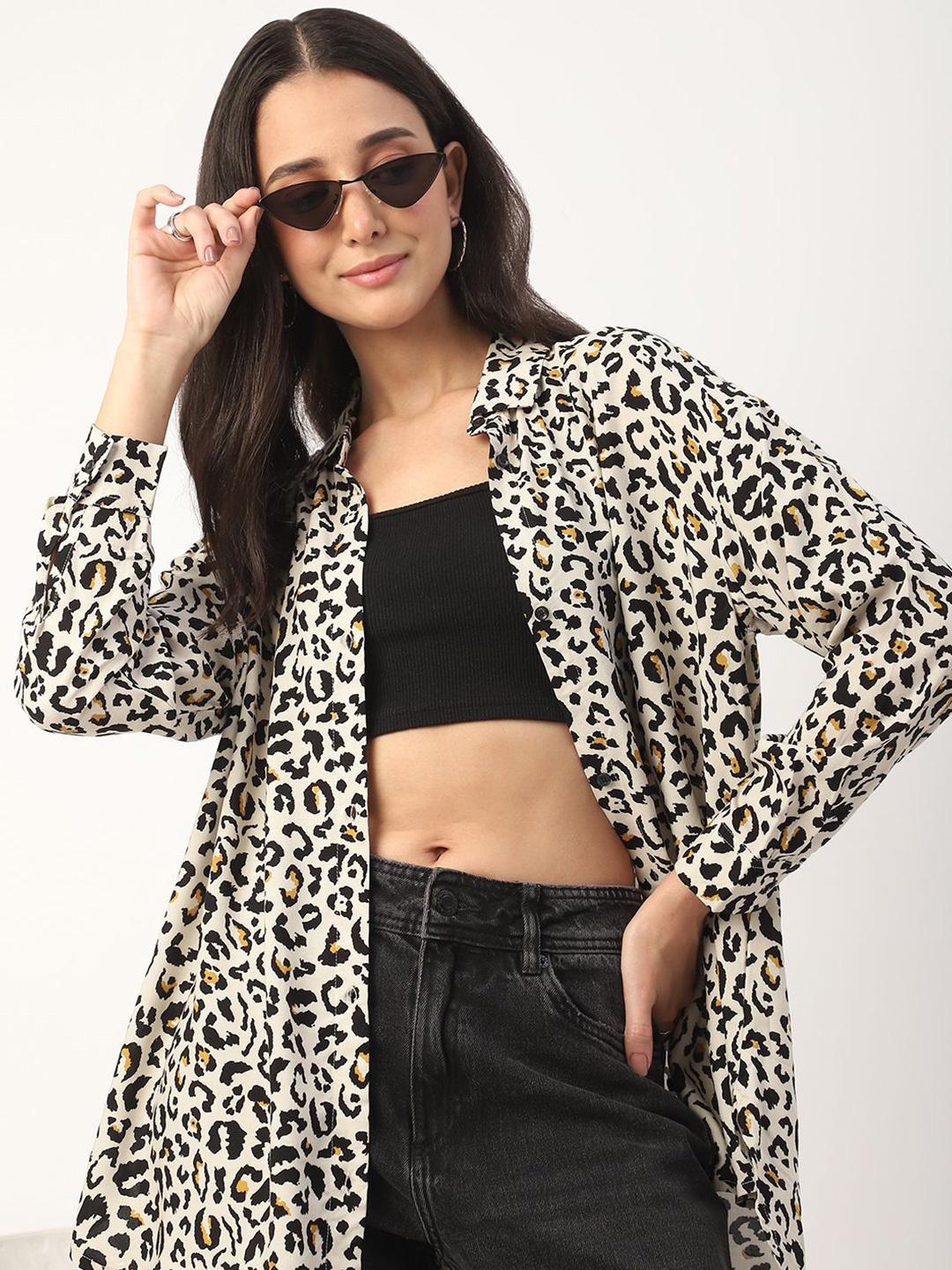

VASTRADO Women Animal Printed Opaque Oversized Casual Shirt, Off white