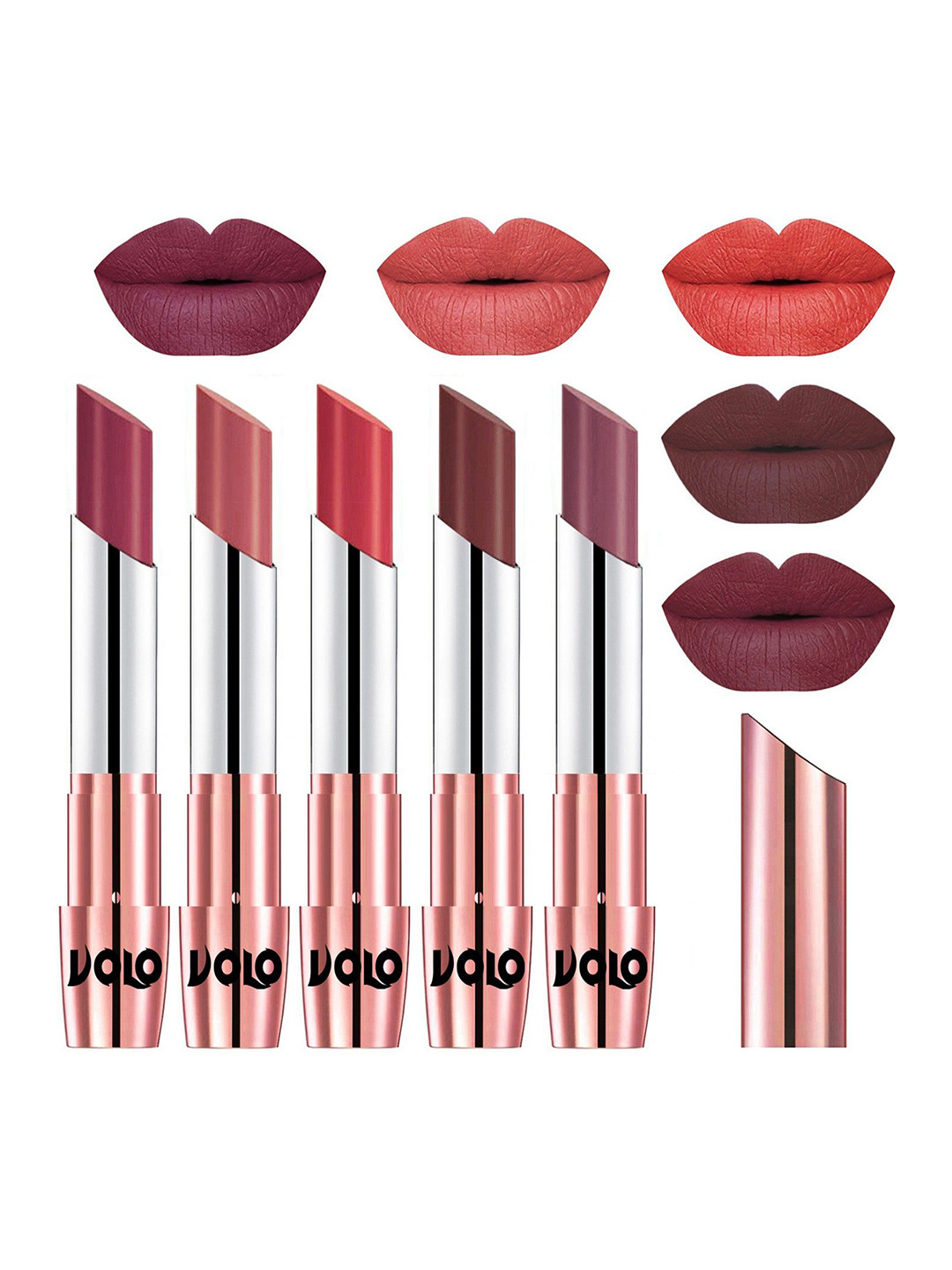 

VOLO 5Pc Creme Matte Lipstick-3.5g Each-Cherry31-Light Peach32- Peach33- Coffee34- Plum36, Multi