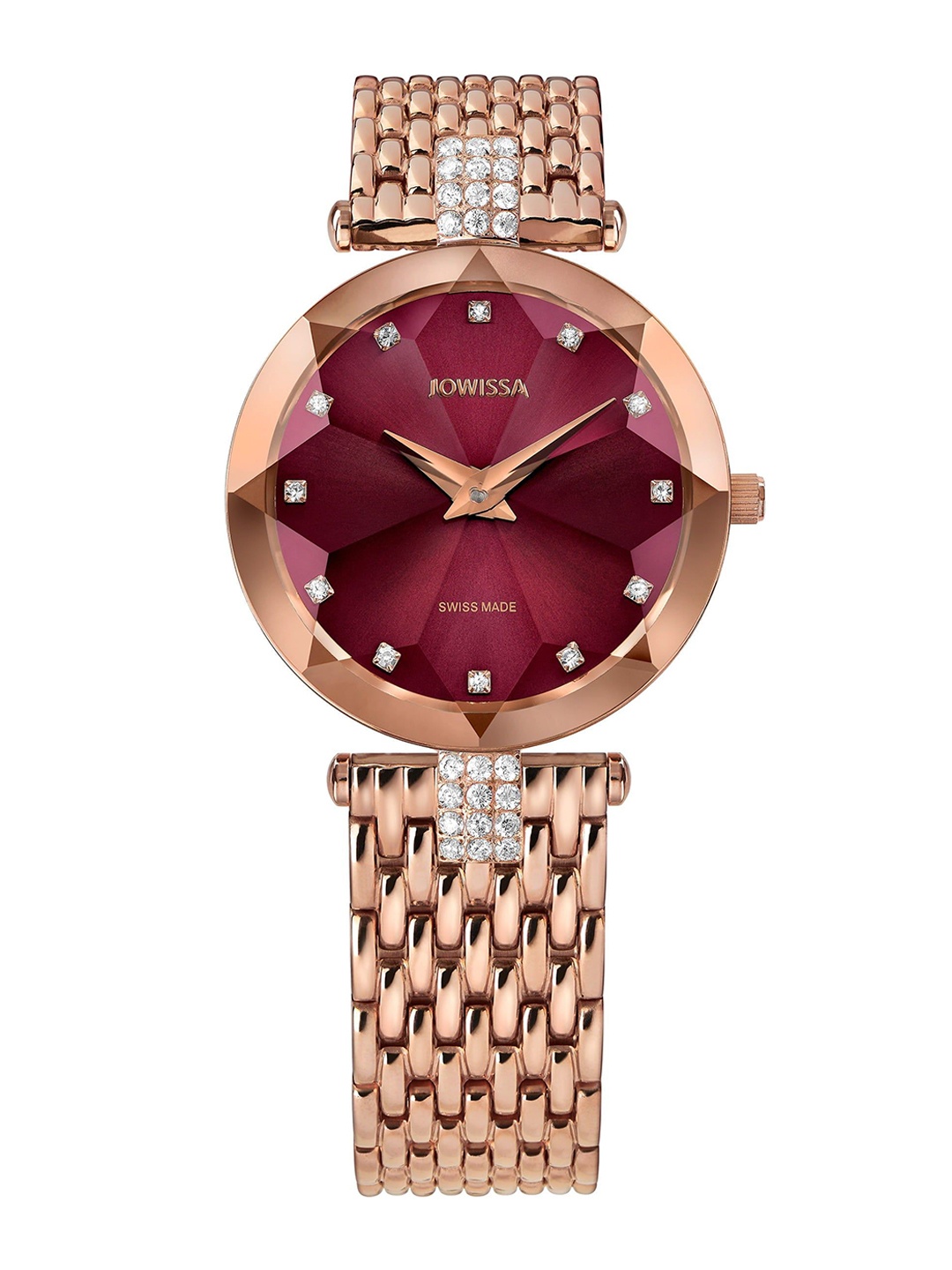 

JOWISSA Woman Swiss Made Facet Strass Quartz Red Dial Analog Watch - J5.772.M, Rose gold