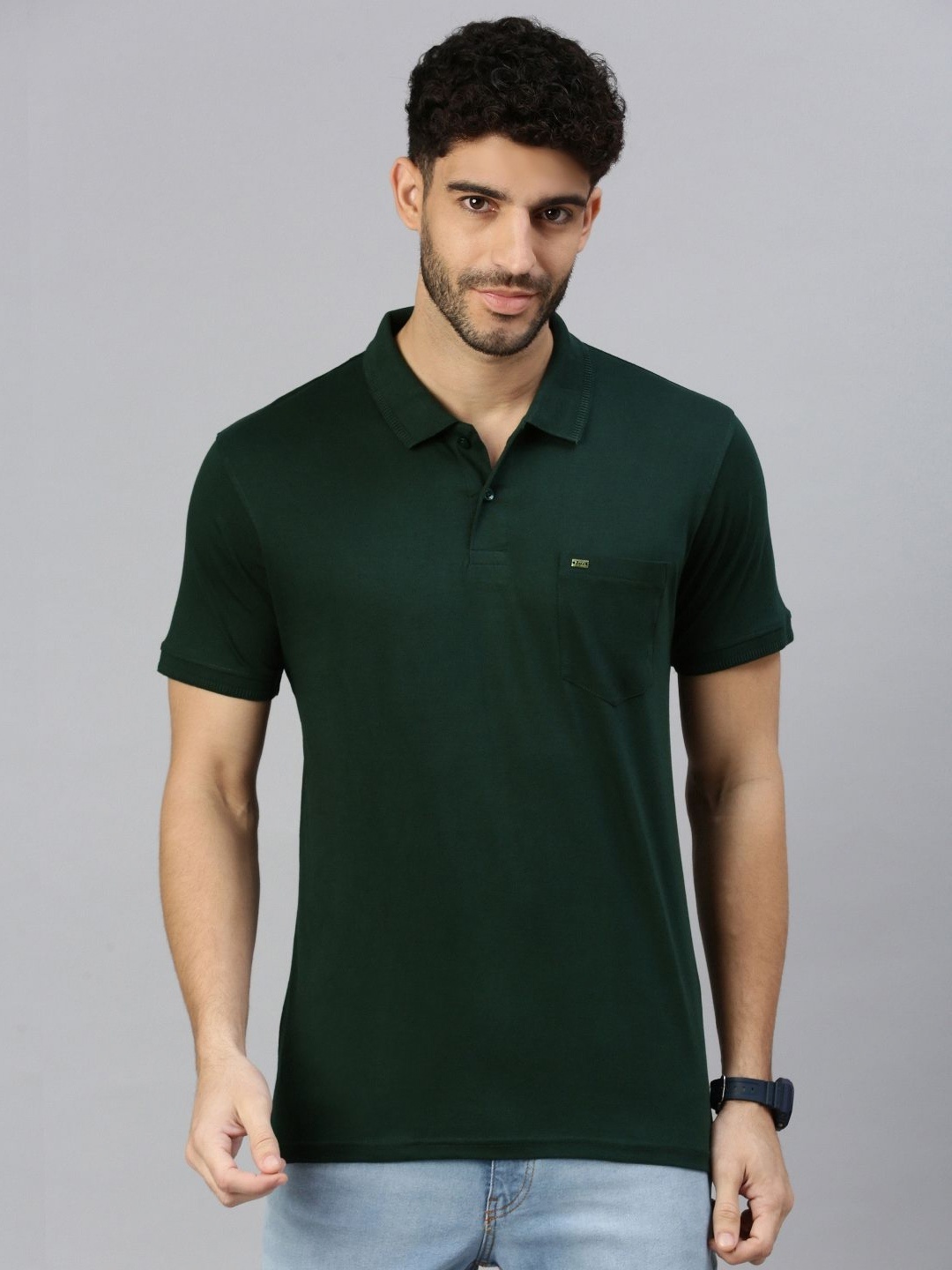 

ZEDD Men Solid Polo Collar Cotton T-shirt, Sea green