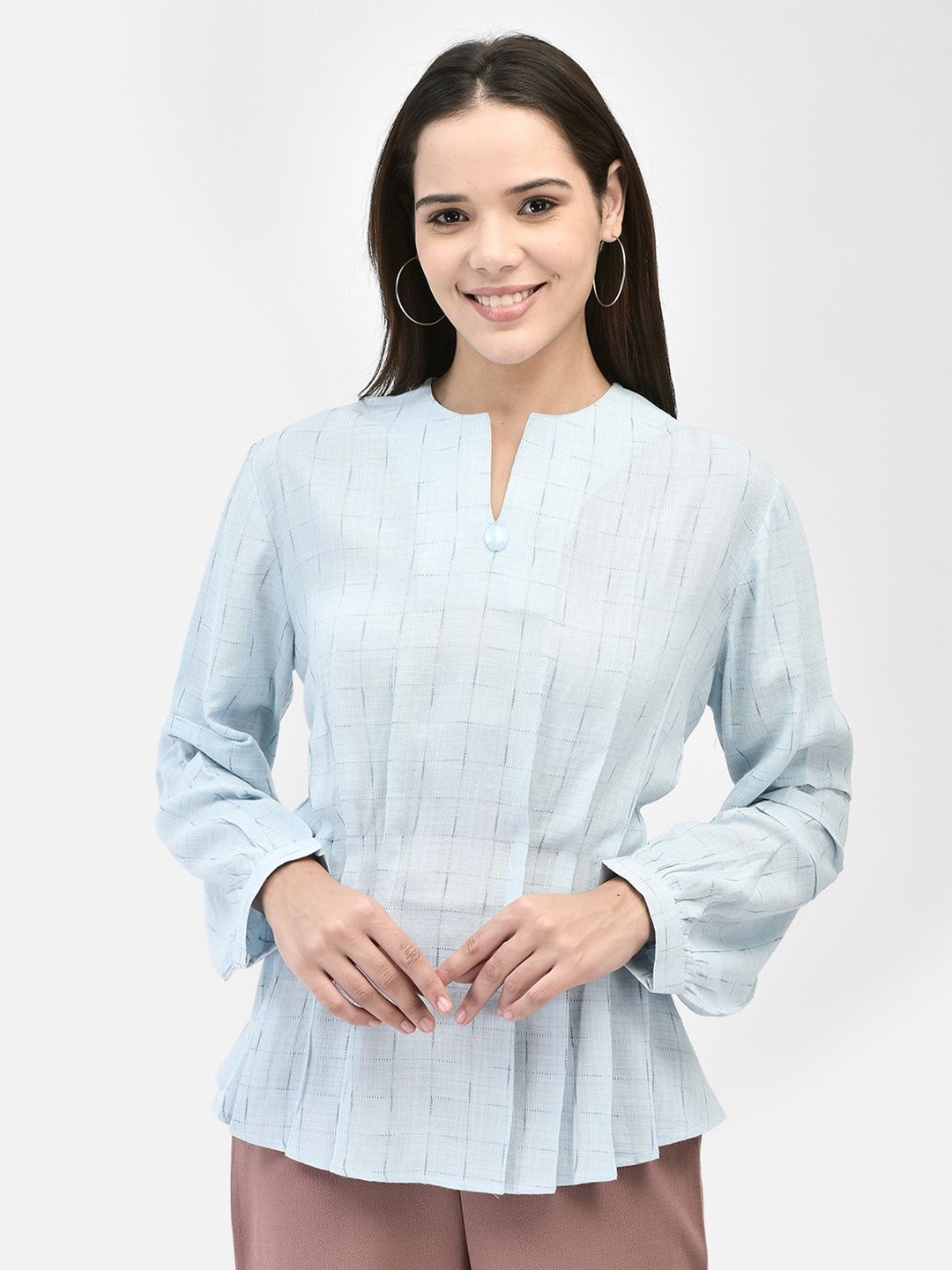 

FUTURO Women Checked Round Neck Empire Top, Blue