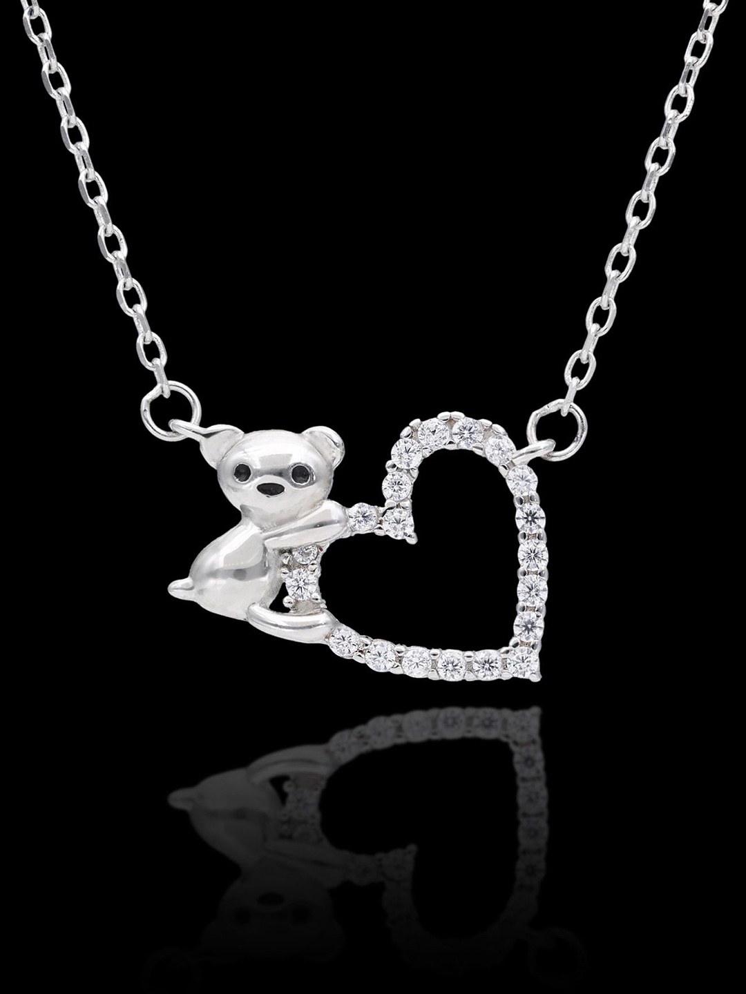 

DEESSA 925 Silver Rhodium-Plated Heart Shaped Pendant with Chain