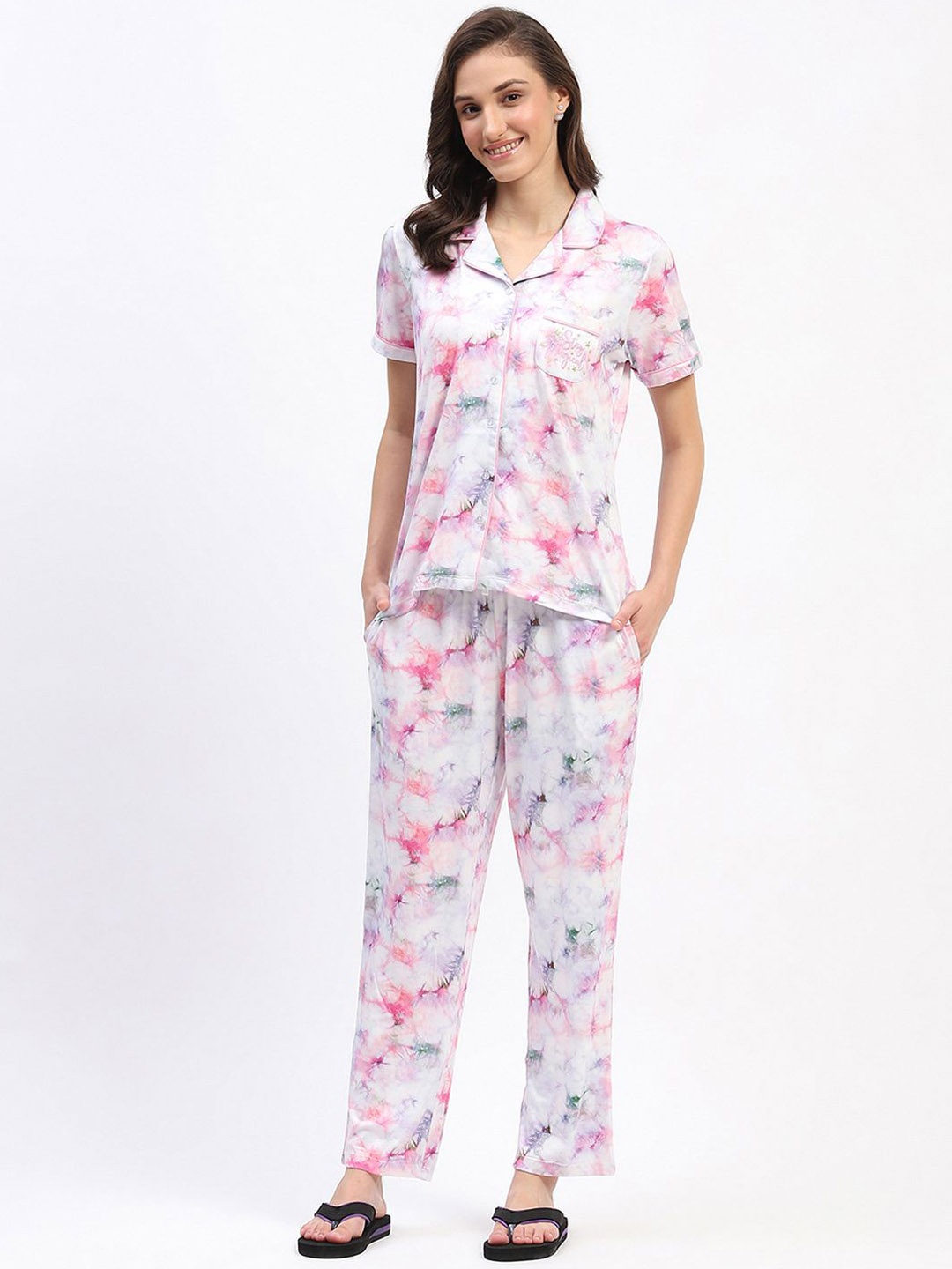 

MADAME M SECRET Women Abstract Printed Night suit, Pink