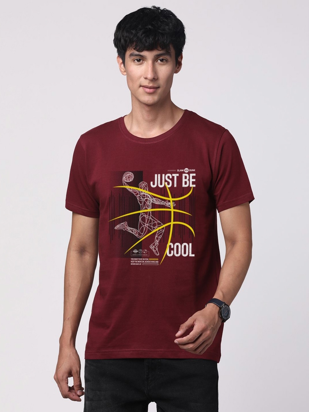 

ADRO Men Graphic Printed Cotton T-shirt, Maroon