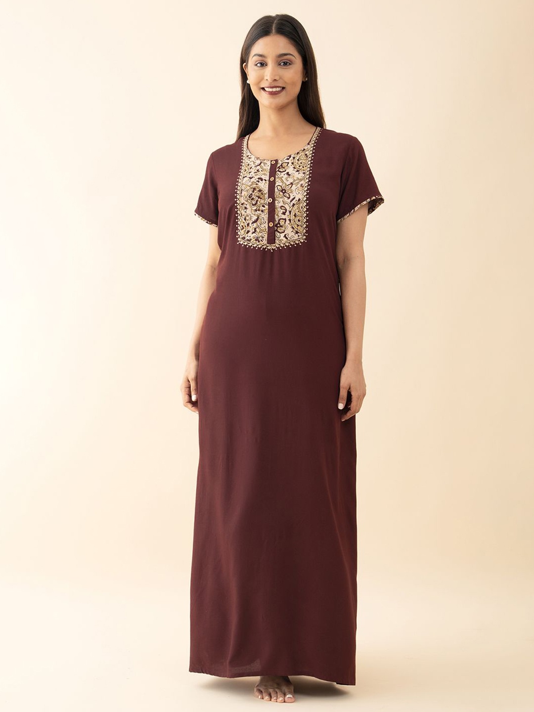 

Maybell Printed Maxi Nightdress, Maroon