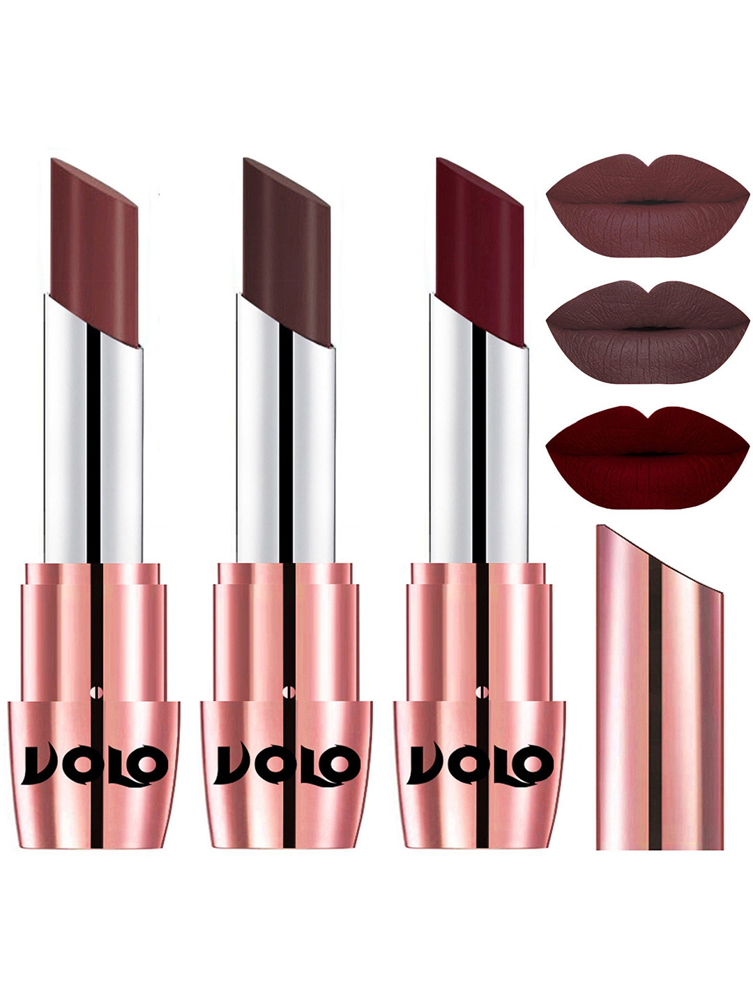 

VOLO Set Of 3 Creme Matte Lipstick - Shades 634-635-642, Brown