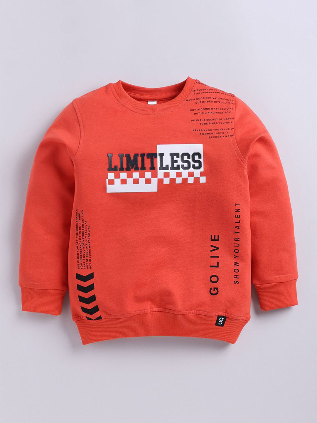 

Ginie Boys Typography Printed Round Neck Sweatshirt, Orange