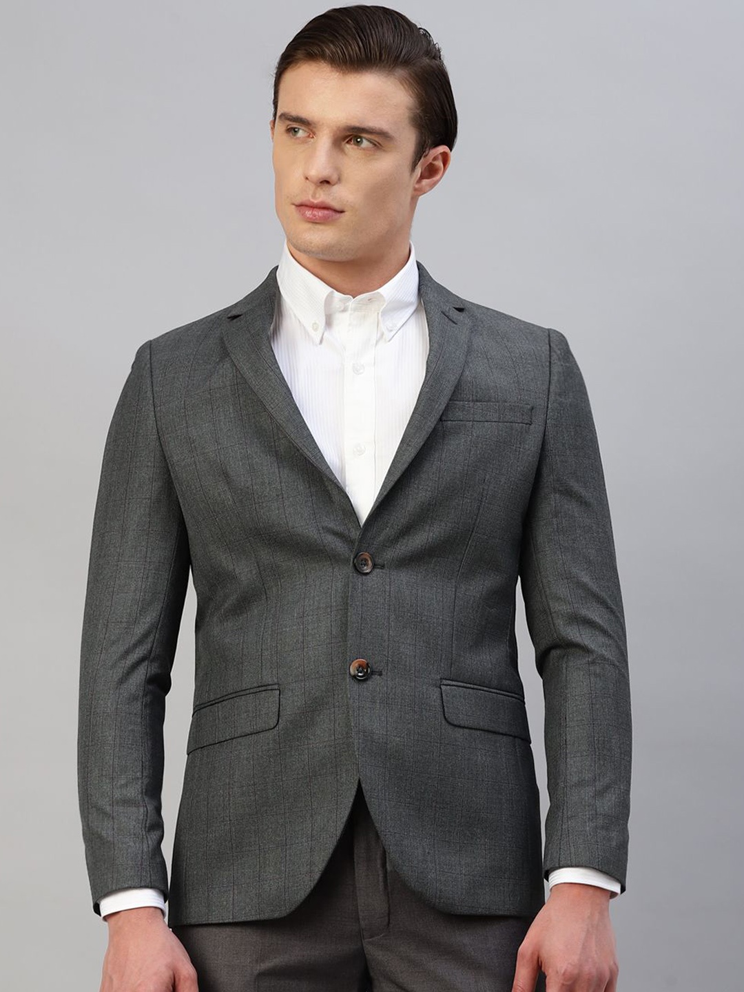

Givo Tailored Fit Checked Single-Breasted Formal Blazer, Charcoal