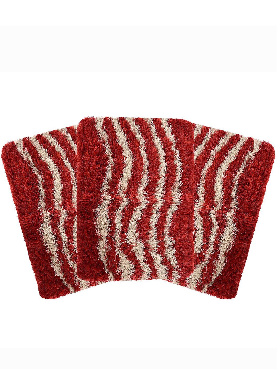 

Kuber Industries Red & Beige 3 Pieces Striped Velvet Anti Skid Doormats