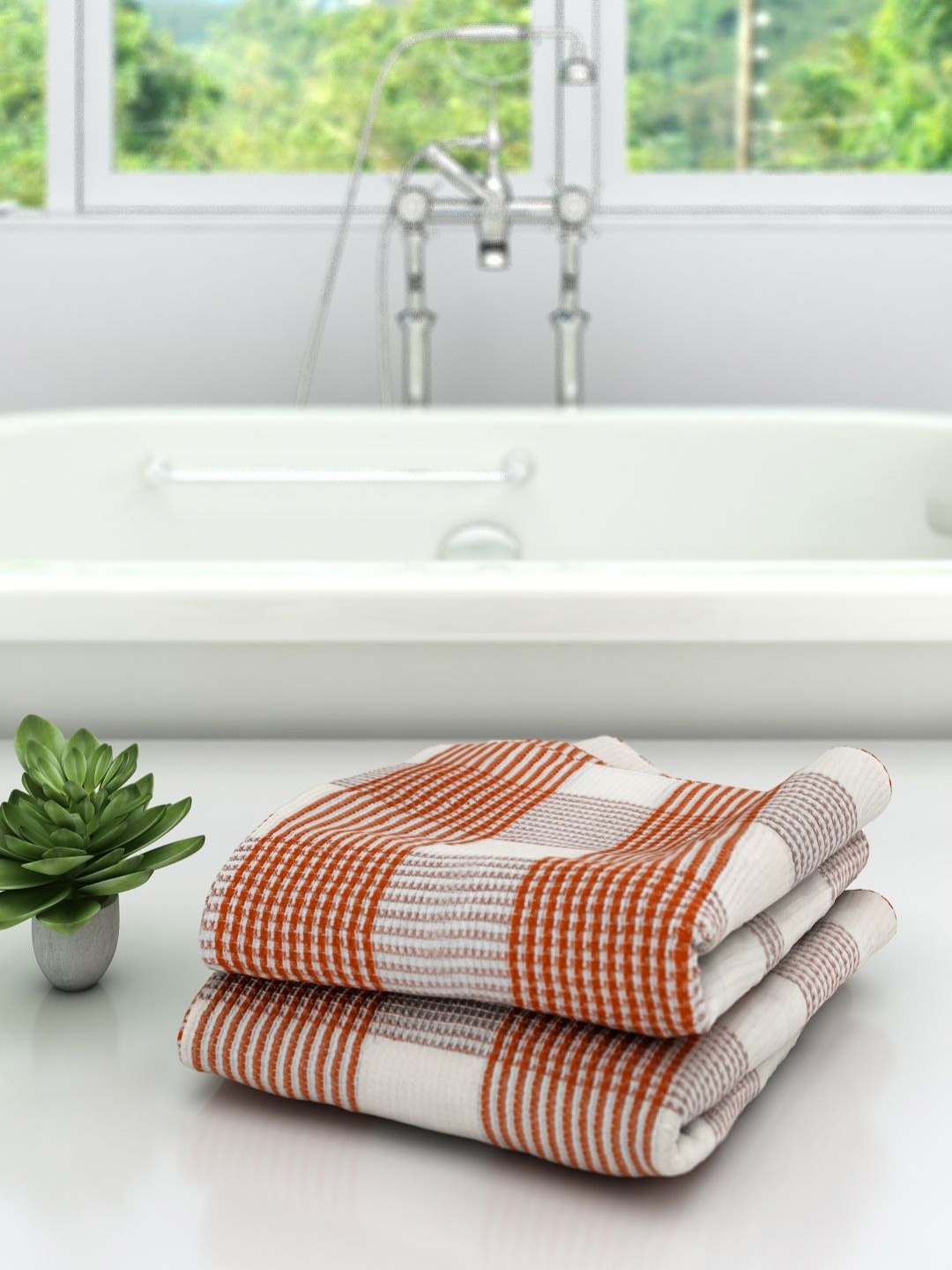 

Aura Off White & Brown 2 Pieces Striped Cotton 210 GSM Bath Towels