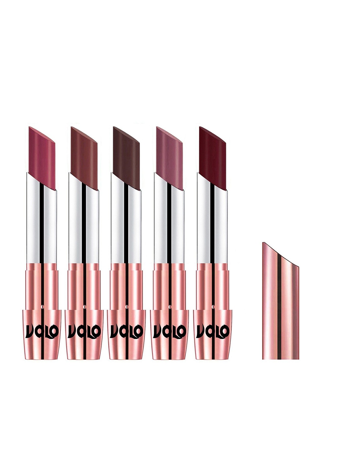 

VOLO Set Of 5 Creme Matte Lipstick - 3.5 g Each -Coffee-Plum-Dark Peach-Rose Pink-Maroon, Multi