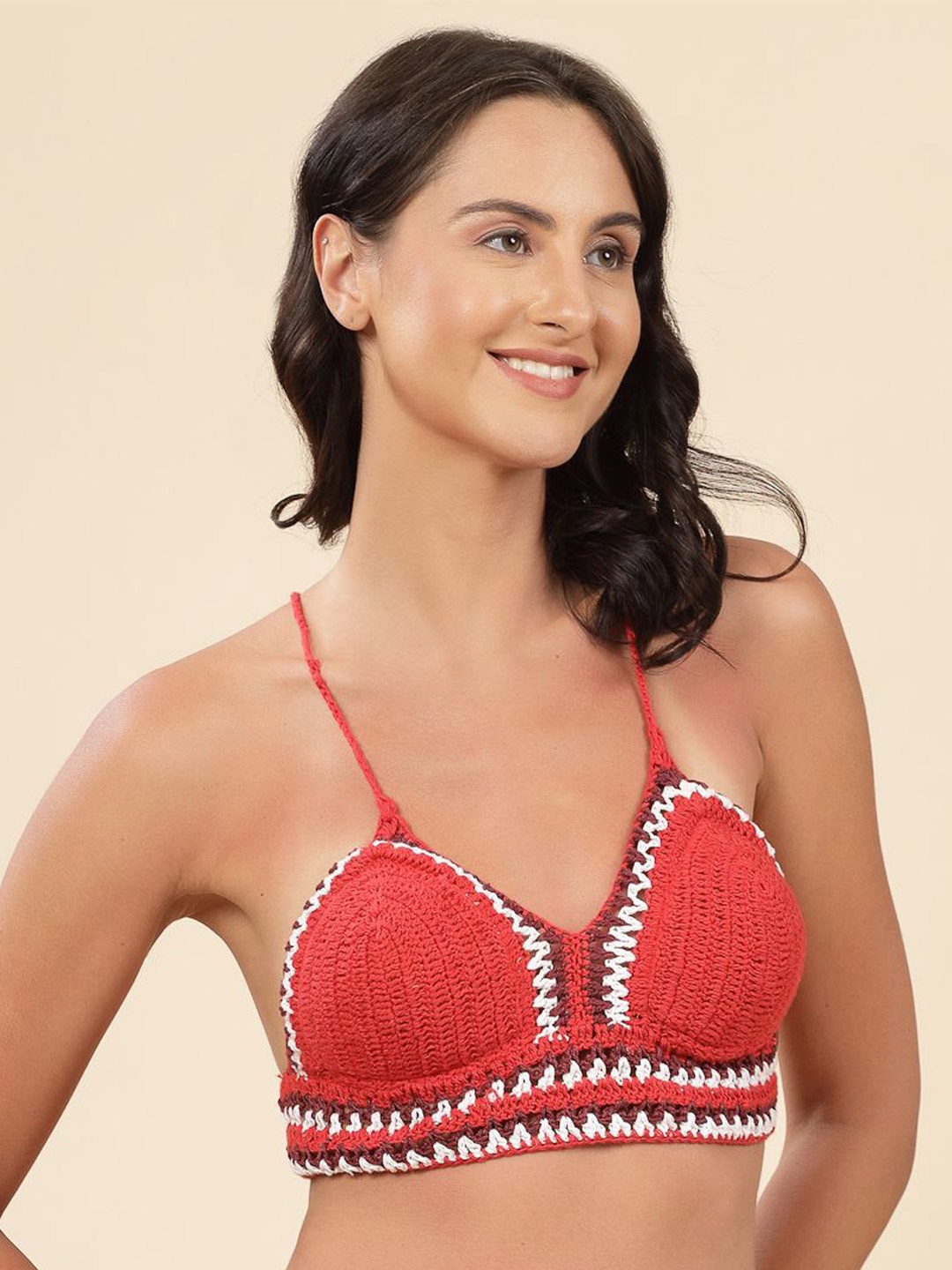 

Velvery Women Self Design Shoulder Straps Cotton Top, Red