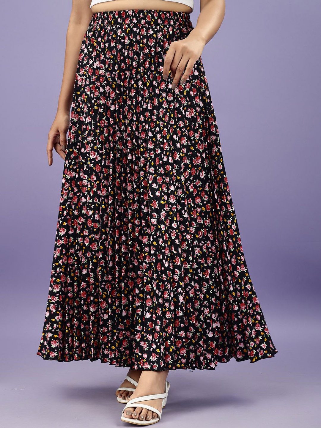 

OTABU Printed Flared Flared Maxi Skirt, Black