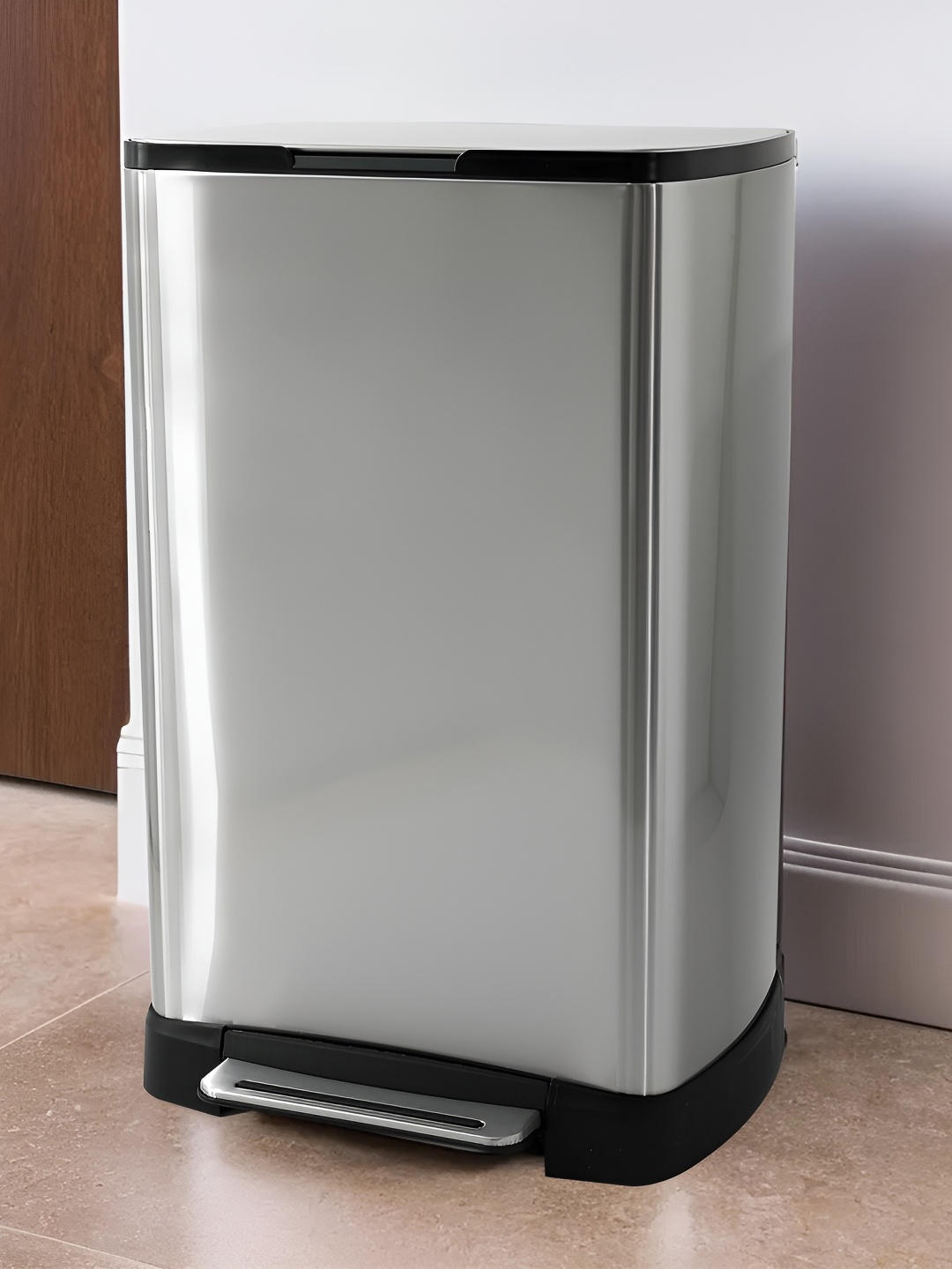 

Savya Home Silver & Black Self-Design Stainless Steel Pedal Dustbin - 30 L