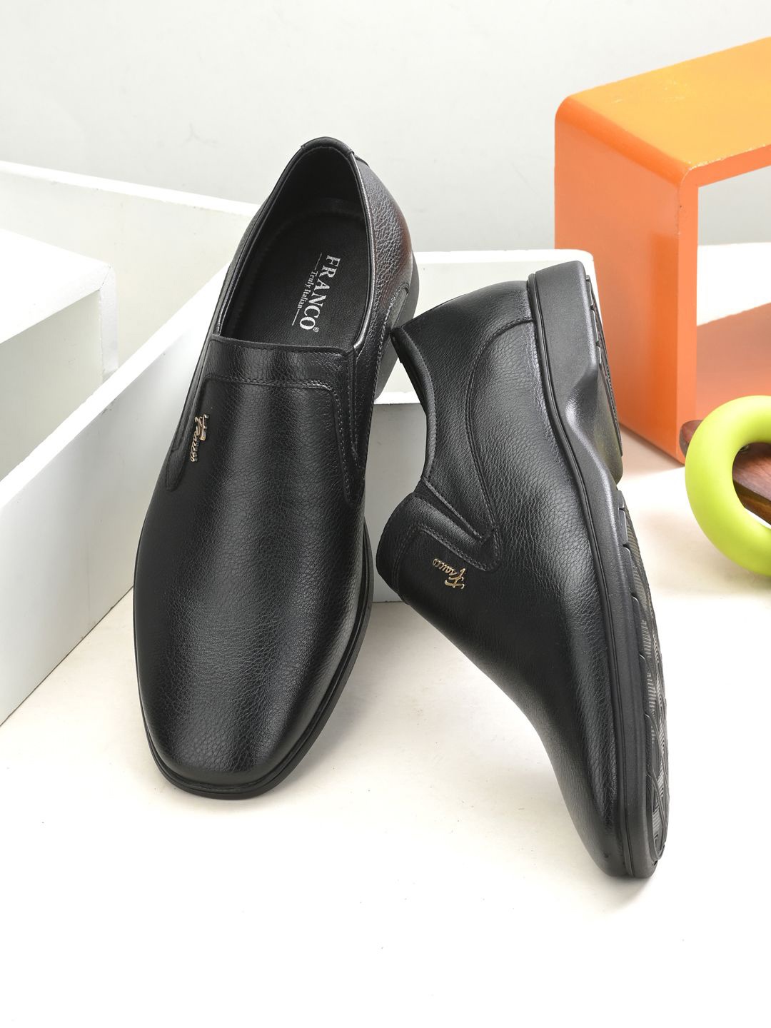 

Franco Leone Men Leather Formal Slip-On Shoes, Black