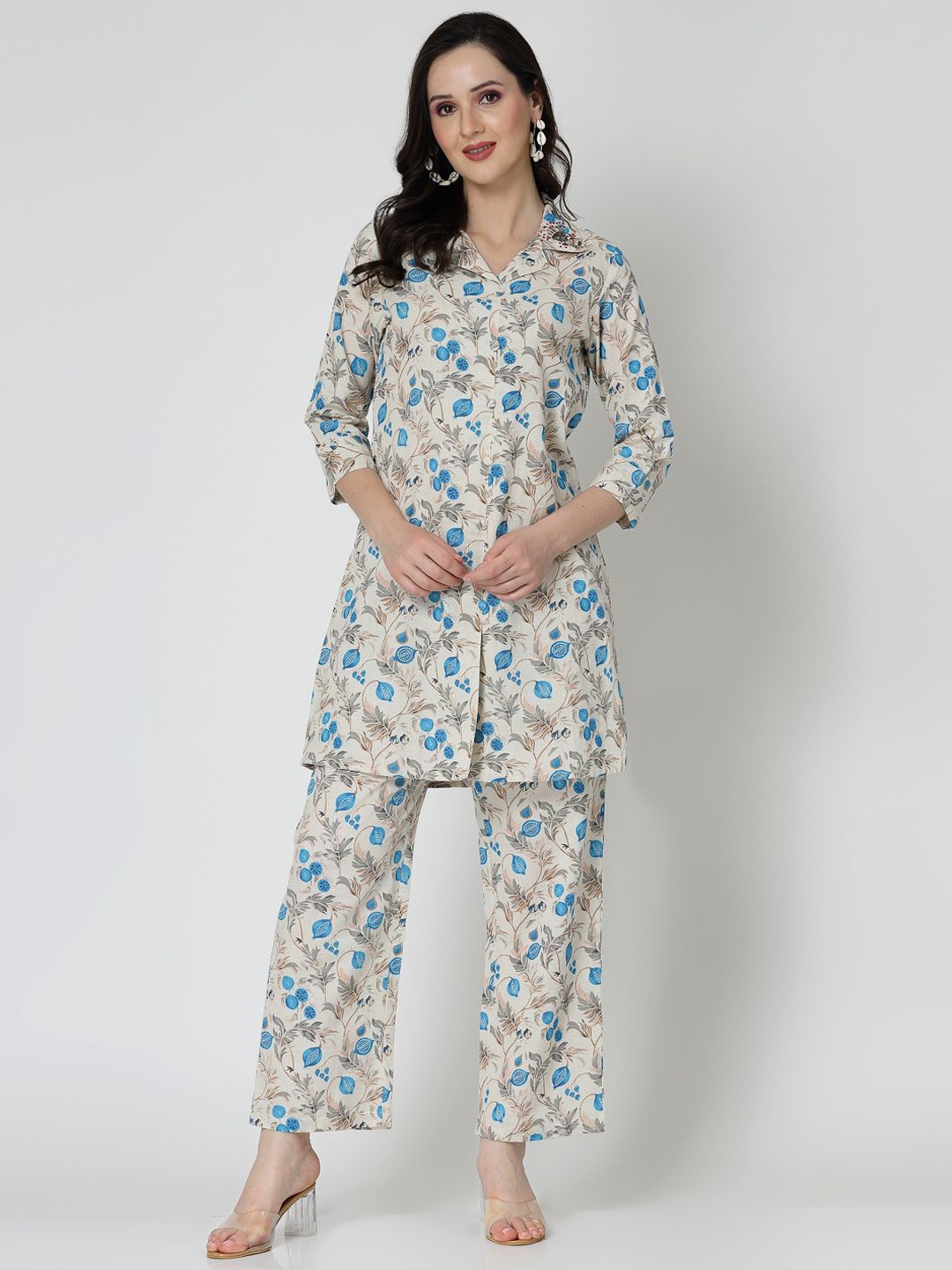 

Benaaz Printed Pure Cotton Tunic & Trousers, Off white