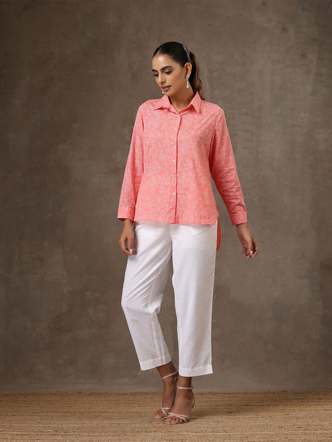 

House of Chikankari HOC Crafts Printed Shirt, Peach