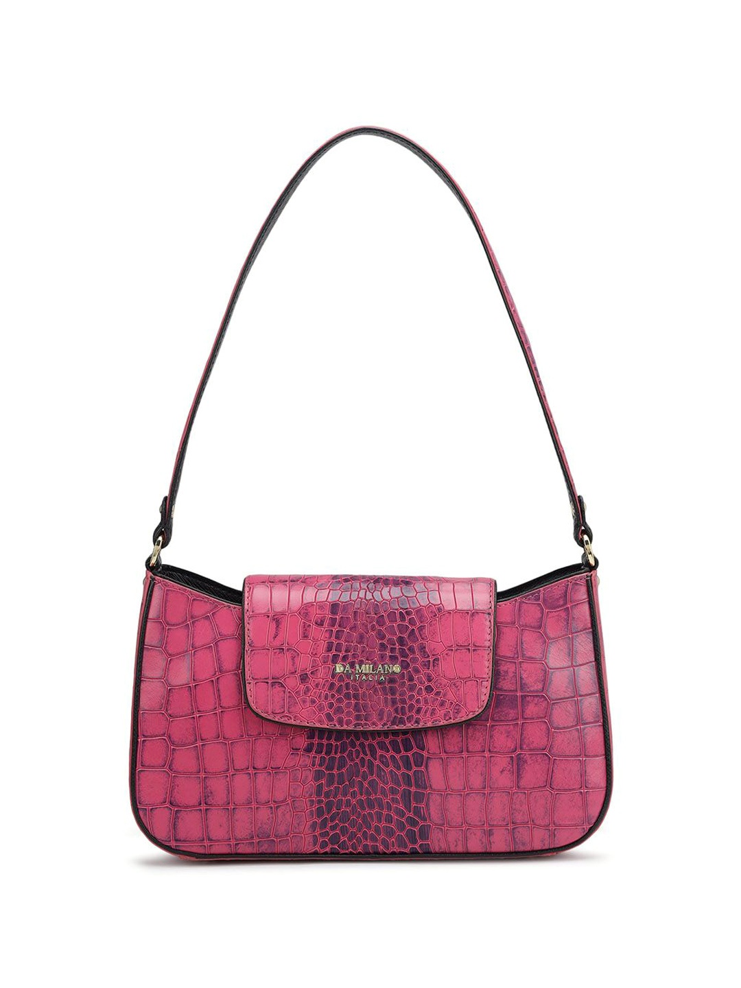 

Da Milano Animal Textured Leather Shoulder Bag with Cut Work, Magenta